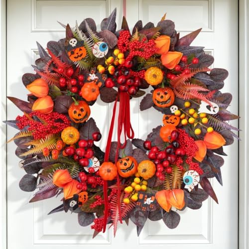Halloween Wreaths for Front Door 24" Jack O'Lantern Halloween Wreath