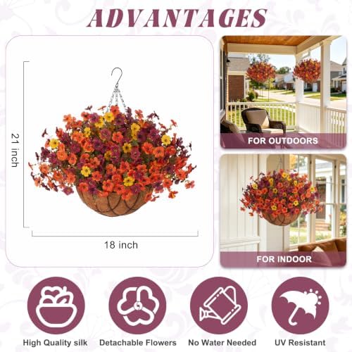Fake Mums Artificial Fall Flowers Hanging Baskets Outdoors for Decoration