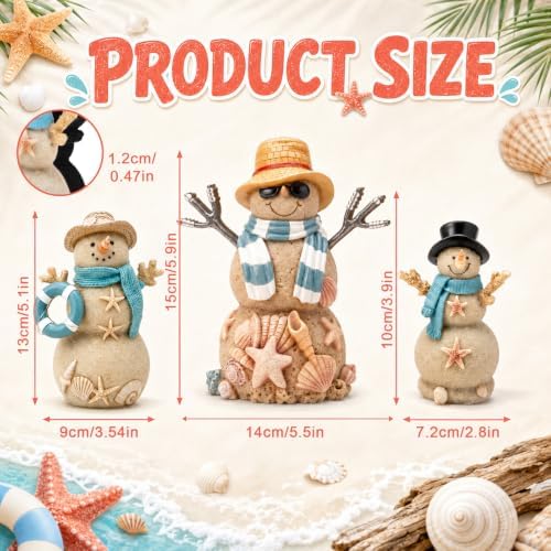 Suzile 3 Pcs Coastal Blue Snowman Wooden Decorations, Winter Decor