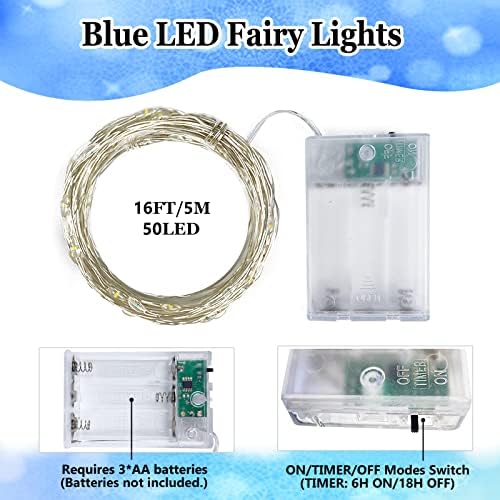 4 Pack Fairy Lights Battery Operated with Timer Christmas Fairy Light Blue