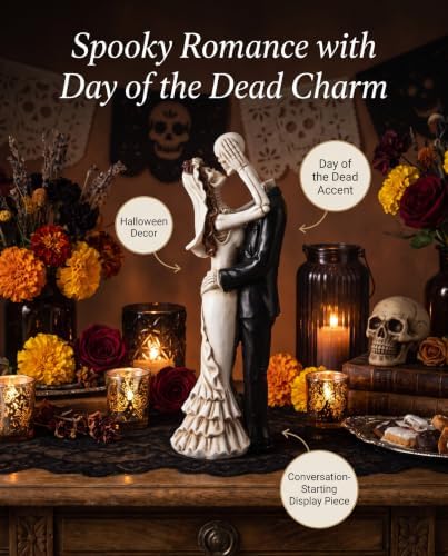 iStatue Skeleton Bride and Groom Figurine Cake Topper, Resin Gothic Wedding Couple Statue for Halloween Day of the Dead Decor | Spooky Romantic Wedding Tabletop Decoration, (Small, Dancing)