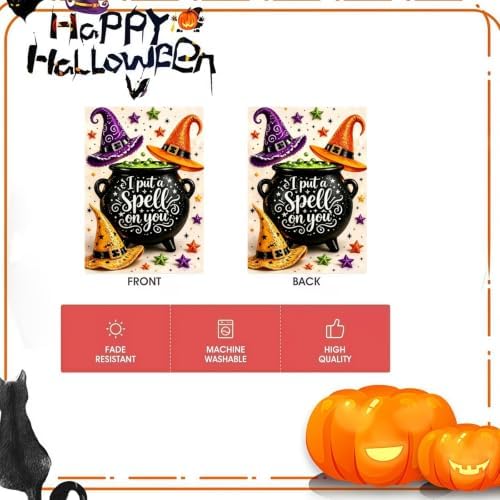 Halloween Witch Hat Garden Flag 12x18 Double Sided, Yard Flags for Outside