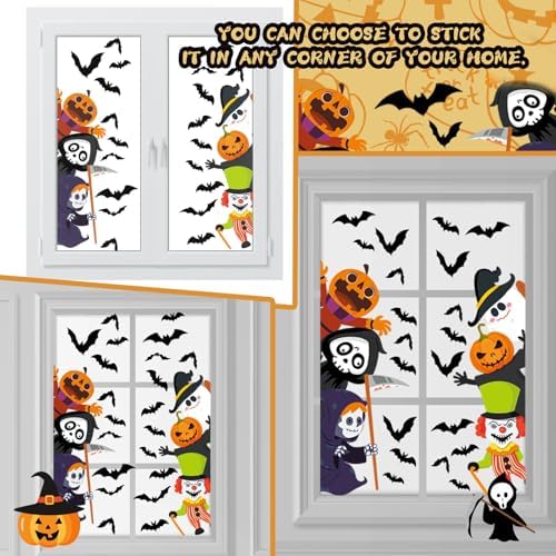Halloween Door Decals Cute Pumpkin Demon Expression Ghost Sticker Funny Halloween Decals for Window Wall Indoor Outdoor Party Decoration