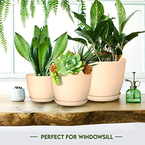 Plant Pots Indoor with Drainage, 5 Pack Multi-Size Planters Set, Pink