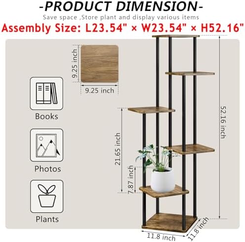 AZERPIAN 6 Tier Tall Plant Stand Indoor Corner Tiered Shelf Metal MDF Board