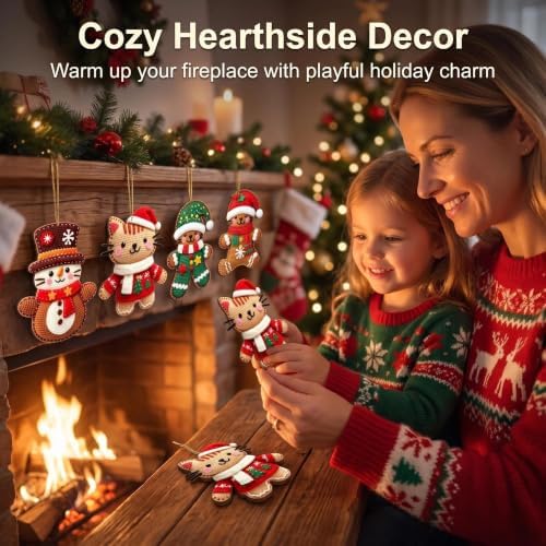 16Pcs Colorful Gingerbread Cat Christmas Ornaments