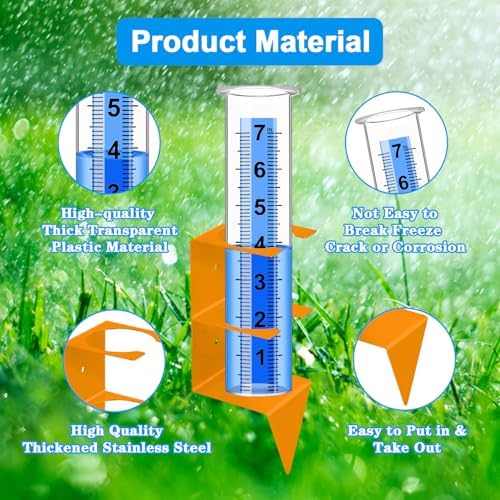 Rain Gauge Outdoor, 7" Capacity Large Rain Gauge Outdoors (Orange)