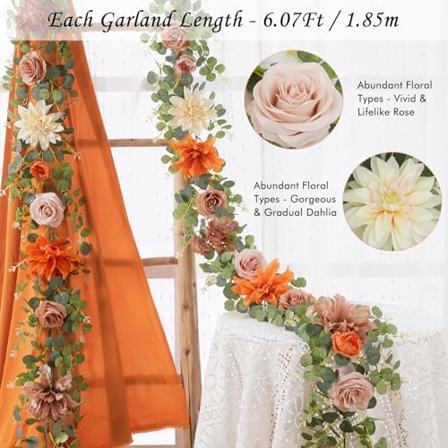 Waipfaru 6Ft Fall Garland Decor, 2 Pack Eucalyptus Flower Garland for Table