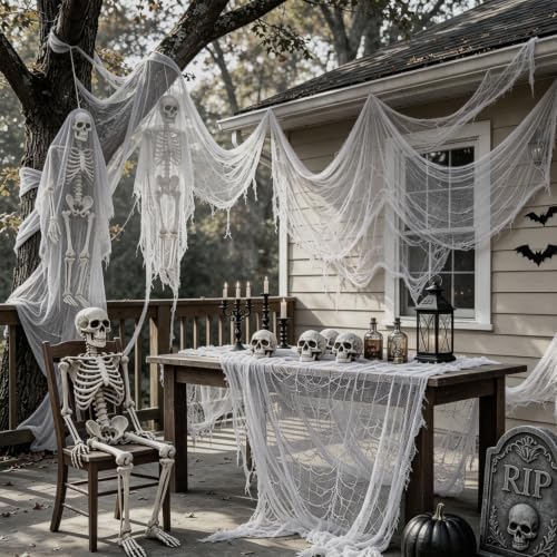 OKBA 8 Pack Halloween Black Gauze Wall Decor,Outdoor Halloween Decorations Webbing,Mesh Spooky Fabric,30X72 IN Black Cheesecloth For Haunted House Indoor Creepy Cloth (5 Black+3 White)