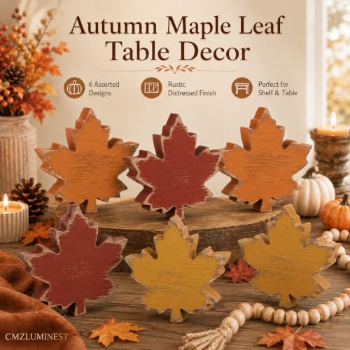 Wooden Leaves Fall Decor, 6pcs Fall Decorations for Home
