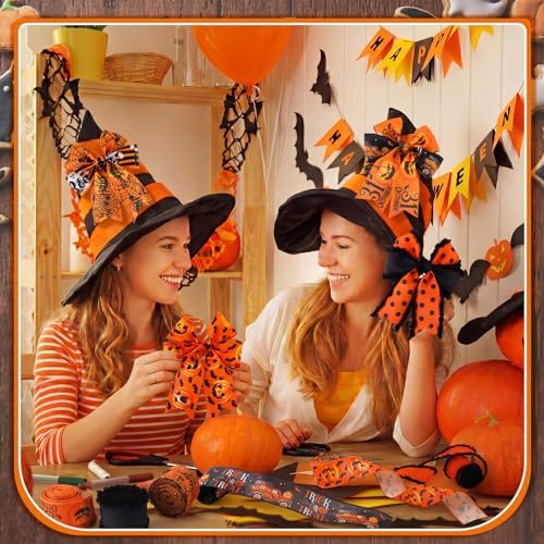 9 Roll 45 Yards Ghost Pumpkin Halloween Wired Ribbons for Wreath Bow
