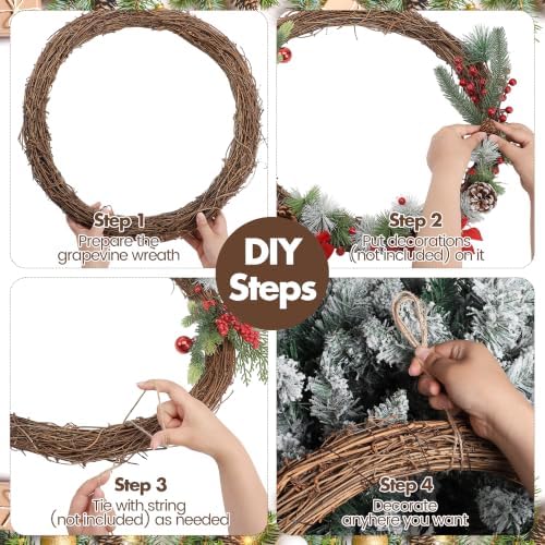 Ruisita 2 Pieces 18 Inch Grapevine Wreaths Vine Branch Wreath Natural Christmas Rattan Wreath Garland Decoration for Christmas Holiday Craft or Wedding Supplies