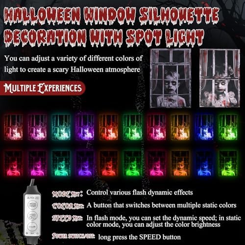 Tingjoo 12 Pcs Halloween Ghost Window Decoration with Spot Lights,Horror