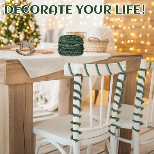 Jutom 100 Ft 0.98 Inch Christmas Miniature Artificial Pine Garlands Mini Pine Greenery Roping Garlands Mini Thin Wired Stems for Christmas Crafts Holiday Outdoor Decor (Green)