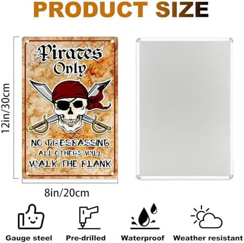 Halloween Decorations Outdoor Pirate Metal Signs 12"x8", Pirates Only NO TRESPASSING ALL OTHERS WILL WALK THE PLANK, Halloween Pirate Theme Party Patio, lawn and garden court yard signs Decor