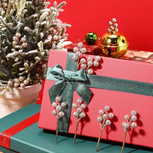 Tatuo 360 Pcs Sequin Champagne Gold Holly Berries 60 Stems Cranberries