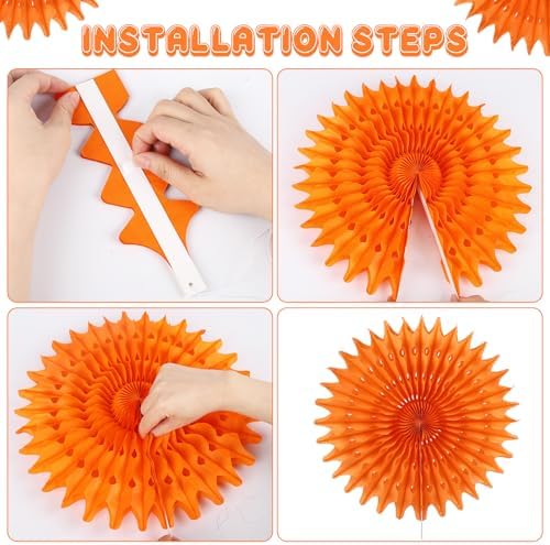 BestoFun 12PCS Orange Red Paper Fans Fall Party Decorations Tissue Paper Flowers Decorations for Girl Groovy Birthday Baby Shower Wedding Autumn Halloween Thanksgiving Room Wall Hanging Décor