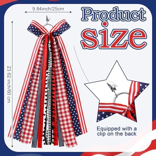 Riceshoot Large Wreath Bow Sash with Clip, Gingham Ribbon for Front Door
