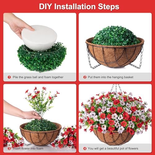 INXUGAO Artificial Fake Flowers Hanging Basket for Outdoor Decoration