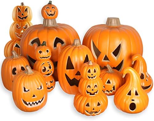 16" Halloween Lighted Pumpkins with ETL Certified Cord and 2 Safety Fuse - Indoor Outdoor JackoLantern Decoration for Halloween Party Home Décor - Round Lightened Pumpkin 16 Inch