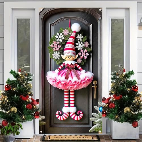 BlissYard Christmas Door Cover Elf Striped 35x71 Inch Polyester