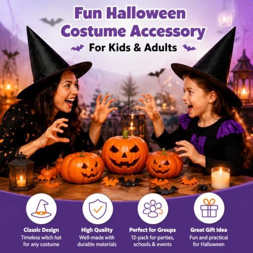13PC Hanging Witch Hats, Indoor Outdoor Porch Halloween Decor