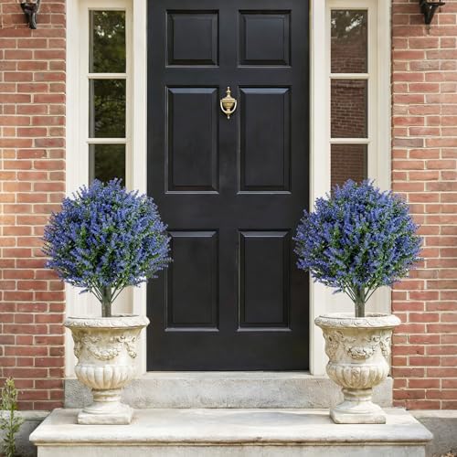 Goplus Set of 2 Artificial Lavender Topiary Ball Trees, 24” Faux Shrub Bushes with Ground Spikes, Sun-Proof Indoor Outdoor Fake Evergreen Plants for Porch, Garden, Yard, Home Decoration