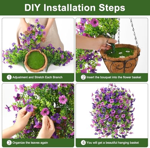 Artificial Fake Hanging Flowers Plants Baskets for Outdoor Outside Decor