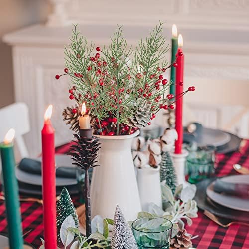 Alpurple 25 PCS Artificial Pine Branches-13.7 Inches Fake Greenery Plants Pine Sprigs-Faux Pine Leaves Picks for DIY Garland Crafts Christmas Embellishing and Home Garden Decoration (25PCS)