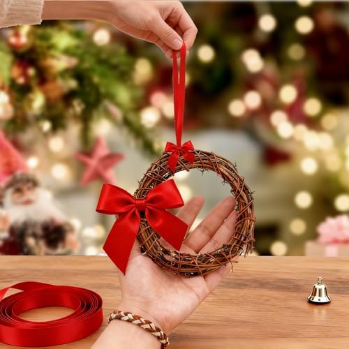 6 Pcs 4 Inch Natural Grapevine Wreaths, Hand-Woven Vine Branch Wreath, Rattan Wreath for DIY Crafts, Christmas Decorations, Home & Event Styling Party Wedding Decor