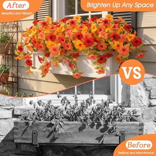 Ouddy Decor Artificial Fall Flowers for Outdoors Decorations, Orange, 2 Pcs