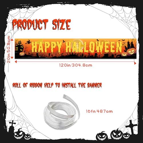 Happy Halloween Banners For Outside - Large 120x20 Inches