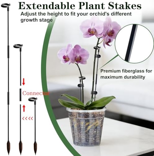 Orchid Pots, 9 Pack Orchid Pots with Holes and 12Pcs Plant Stakes, 3 Each of 4.3",5.5",6.1" Clear Plastic Plant Pot for Indoor Outdoor Plants(3 Each of 4.3",5.5",6.1")