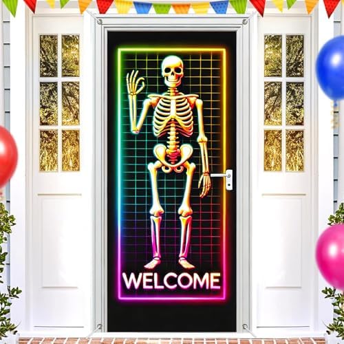 BlissYard Door Cover Haunted House Skeleton 35x71 Inch Polyester