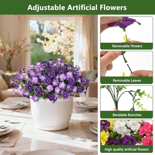 INQCMY Artificial Fake Petunias Flowers for Outdoors Spring Home Decoration