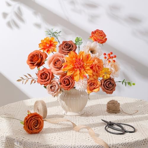 Floweroyal Artificial Flowers Fake Rose Flowers Dahlia with Stems for DIY Wedding Bridal Bouquets, Baby Shower, Floral Arrangement, Table Centerpieces, Home Decorations