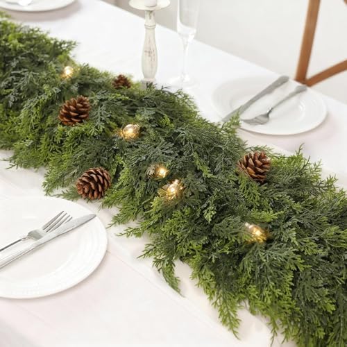 2PCS 6FT Lifelike Touch Artificial Cedar Garland for Christmas Home Decor