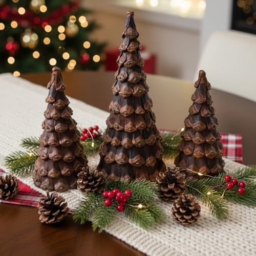 3 Pcs Brown Pine Cone Christmas Trees, Tabletop Xmas Figurines
