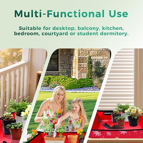 29.5"x29.5" Plant Transplanting Mat - Thickened Waterproof Potting Mat, Succulent Gardening Mat, Portable Repotting Mat for Mess Control, Indoor Outdoor Use (PVC-Red Snowflake)