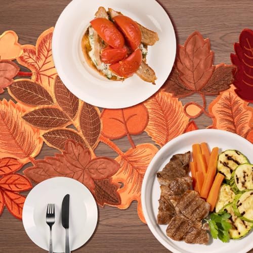 Fall Table Runner 120 Inches Long Autumn Maple Leaf Embroidered Runner