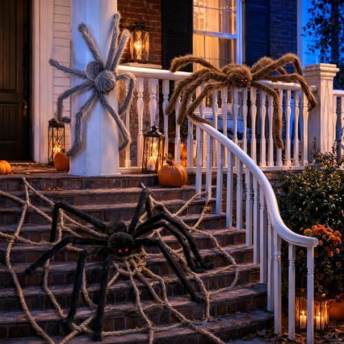 3 Pack 5 Ft Giant Halloween Spiders, Furry Spider Outdoor Decorations