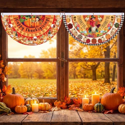 6 Pcs Fall Bunting Fan Flag Outdoor Thanksgiving Party Decoration