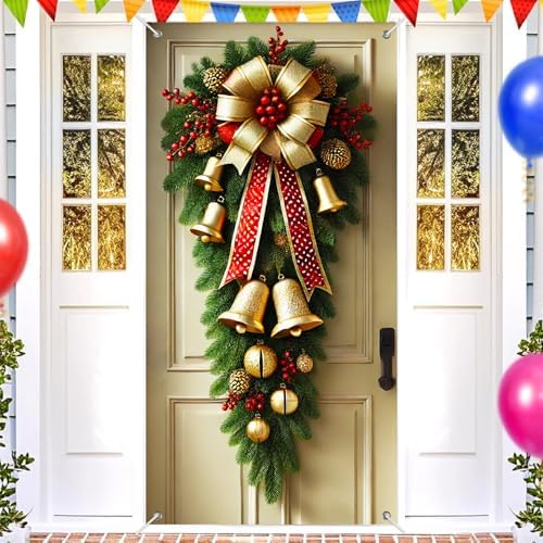 BlissYard Christmas Door Cover Bell Garland 35x71 Inch Polyester