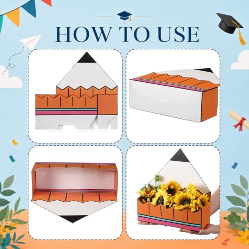 Gueevin 12 Pcs Large Back to School Basket Pencil Shaped Flowers Basket