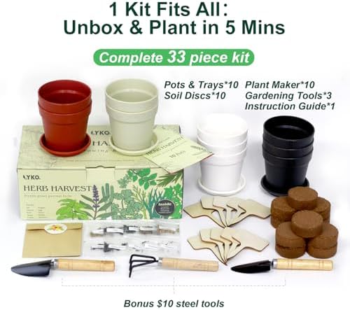 10 Indoor Herb Garden Kit, 33pcs Complete Kitchen Herb Starter Set