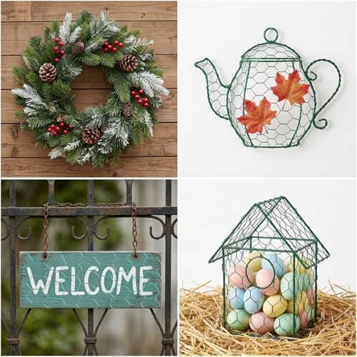 Ouligay Flower Wire 3.94 X 118 Inch Chicken Wire for Floral Arrangements Floral Chicken Wire Roll Green Mesh Netting Garden Iron Wires Fence for DIY Crafts Wreaths, Poultry, Plant Support & Protection