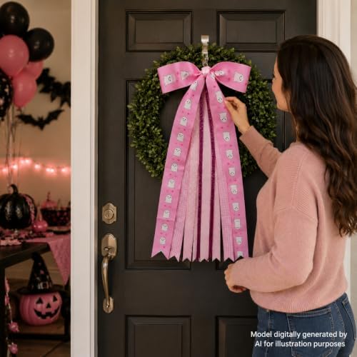 Pink Halloween Wreath Sash Front Door Ribbon Bow