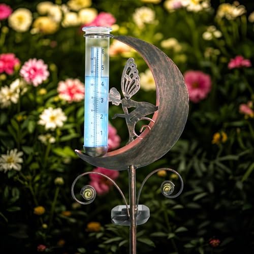 Solar Rain Gauge Outdoor, Moon Fairy Rain Gauges for Yard Patio Lawn Garden