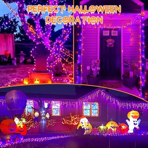 Connectable 88Ft 240LED Halloween Lights Outdoor Indoor, Purple & Orange