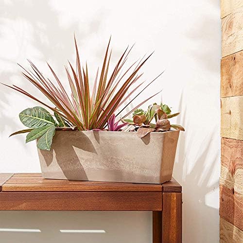 Arcadia Garden Products PSW Pot Collection [17.5 inch] Plastic/Stone/Wood Composite Window Box Rectangular Planter – No Drainage Hole (Drillable), Indoor/Outdoor Pot for Flowers and Vegetables, Taupe